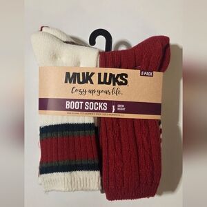 Muk Luks Red and Cream Women's Crew Boot Socks - Pack